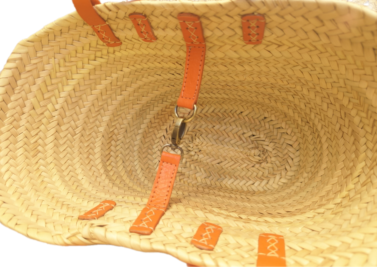 French Market Basket with Orange Leather Handle