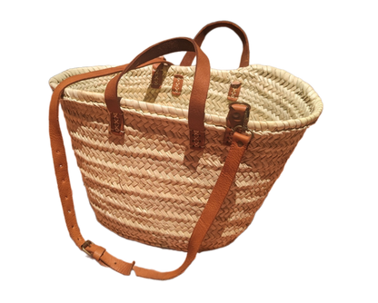 Capazo para  el mercado or por la playa  con asa de cuero Marrón