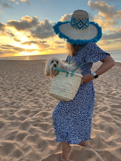 French Market Basket with Blue Leather Handle