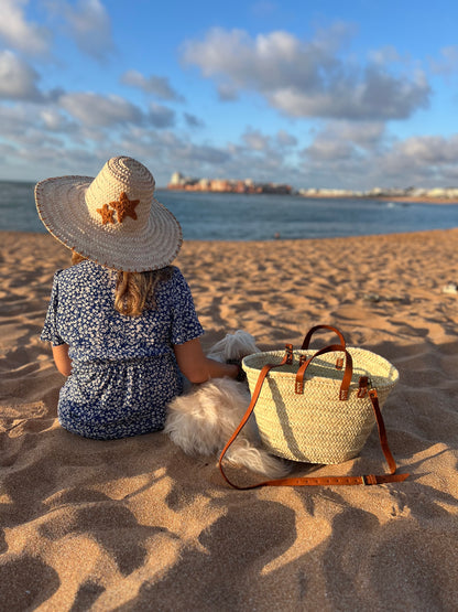 Capazo para  el mercado or por la playa  con asa de cuero Marrón